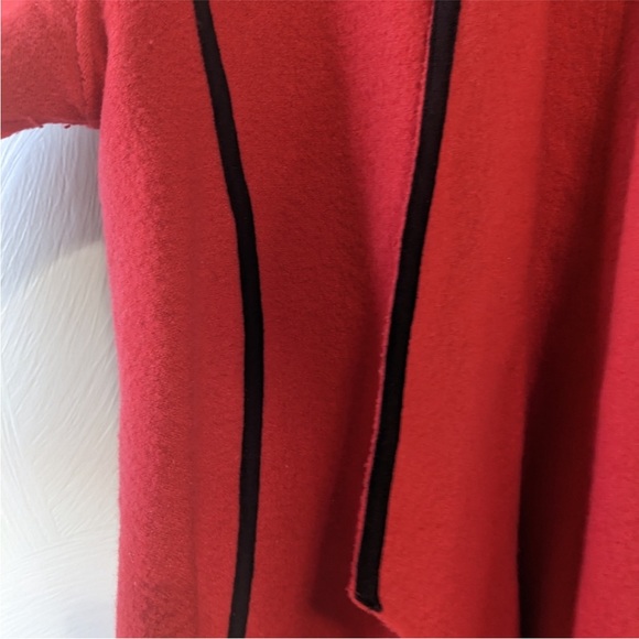Chico's 100% wool red drape front cardigan sweater w/black trim, Size 1 (8-10) - Picture 5 of 10